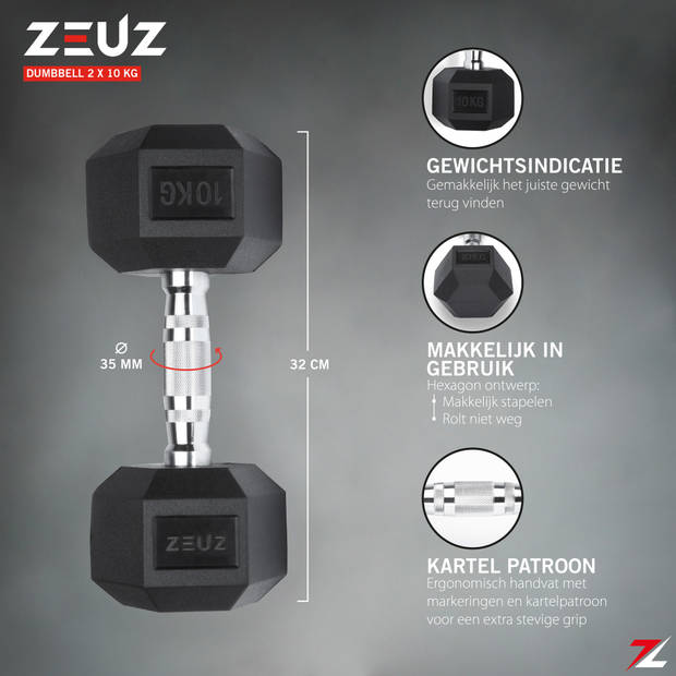 ZEUZ Hexa Dumbbells Set 2 x 10 KG – Hexagon Gewichten Dumbbellset – Crossfit, Fitness & Krachttraining Dumbellset