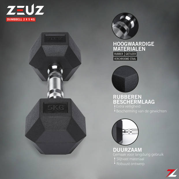 ZEUZ Hexa Dumbbells Set 2 x 5 KG – Hexagon Gewichten Dumbbellset – Crossfit, Fitness & Krachttraining Dumbellset