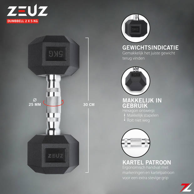 ZEUZ Hexa Dumbbells Set 2 x 5 KG – Hexagon Gewichten Dumbbellset – Crossfit, Fitness & Krachttraining Dumbellset