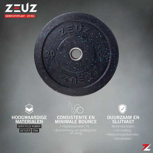 ZEUZ® 1 Stuk Halterschijf 20 KG – Gewichten Set – 20kg Bumper Plates – voor 50 mm Halter – Crossfit & Fitness