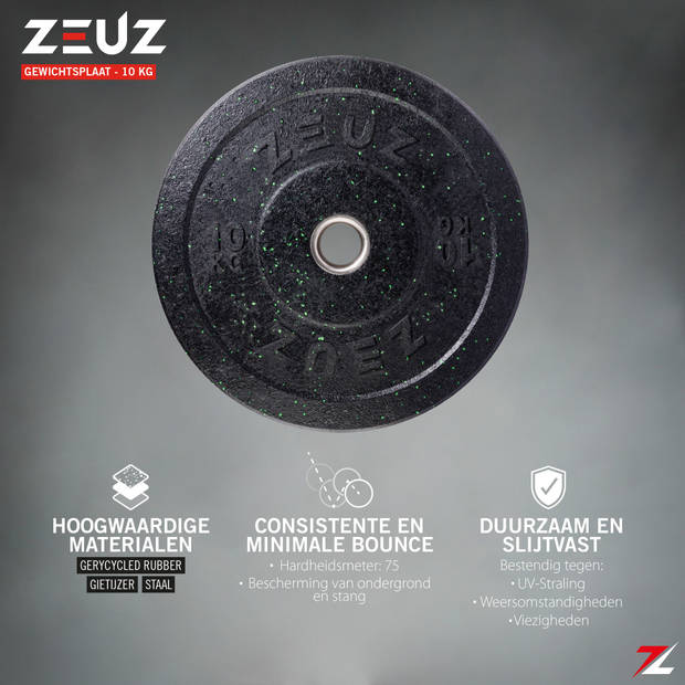 ZEUZ® 1 Stuk Halterschijf 10 KG – Gewichten Set – 10kg Bumper Plates – voor 50 mm Halter – Crossfit & Fitness