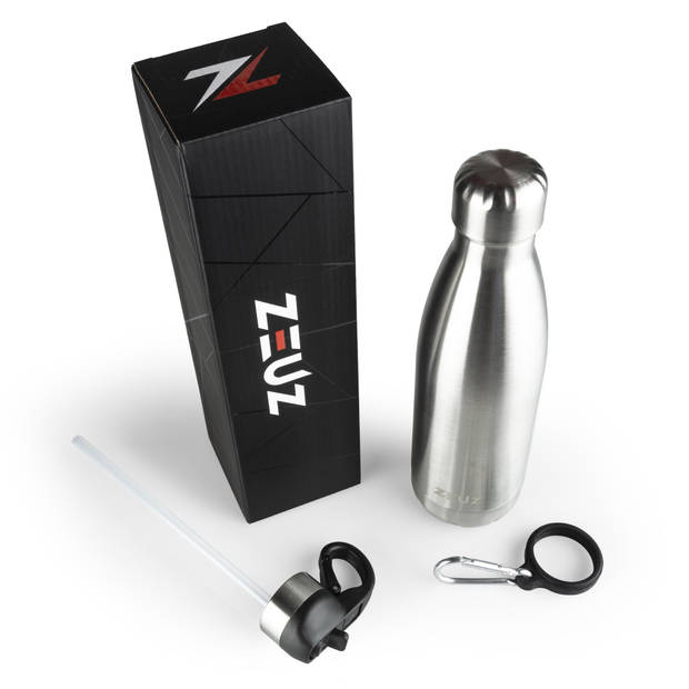 ZEUZ® Premium RVS Thermosfles & Drinkfles - Isoleerfles – Waterfles met Rietje - BPA Vrij – 500 ml - Zilver