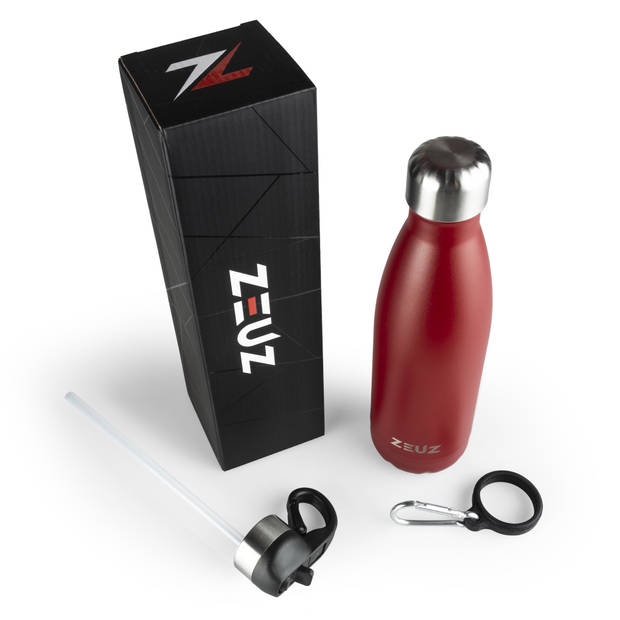 ZEUZ® Premium RVS Thermosfles & Drinkfles - Isoleerfles – Waterfles met Rietje - BPA Vrij – 500 ml - Mat Rood