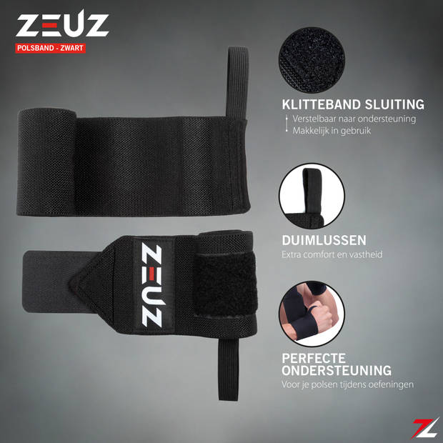 ZEUZ® 2x Fitness & CrossFit Polsband - Wrist wraps – Krachttraining – Polsbrace – Zwart