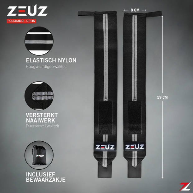 ZEUZ® 2x Fitness & CrossFit Polsband - Wrist wraps – Krachttraining – Polsbrace – Grijs & Zwart