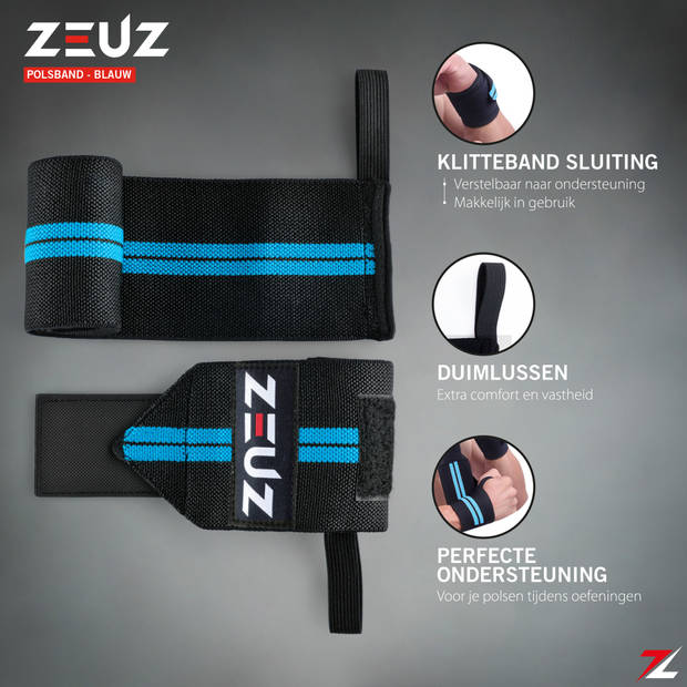 ZEUZ® 2x Fitness & CrossFit Polsband - Wrist wraps – Krachttraining – Polsbrace – Blauw & Zwart