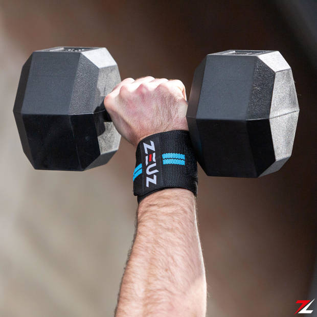 ZEUZ® 2x Fitness & CrossFit Polsband - Wrist wraps – Krachttraining – Polsbrace – Blauw & Zwart