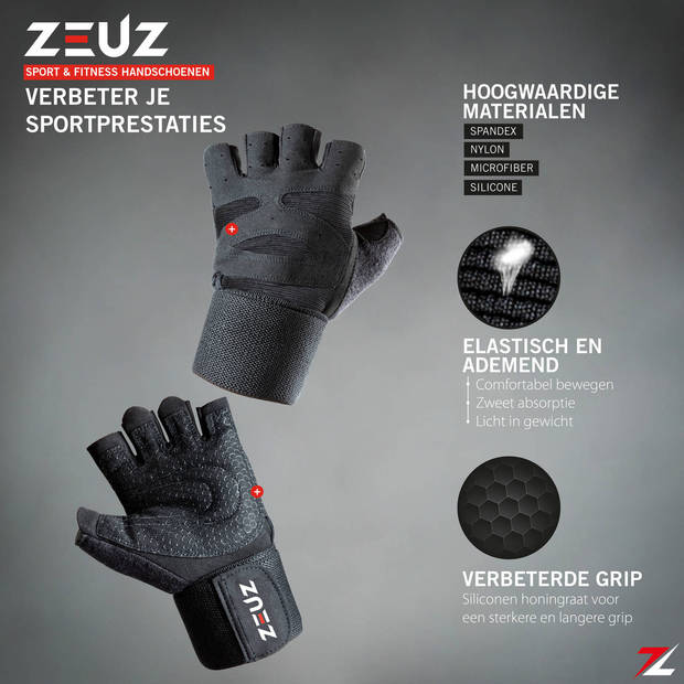 ZEUZ® Sport & Fitness Handschoenen Heren & Dames – Krachttraining Artikelen – Gym & Crossfit Training – Zwart – Maat S