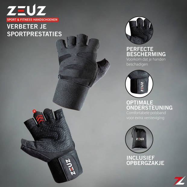 ZEUZ® Sport & Fitness Handschoenen Heren & Dames – Krachttraining Artikelen – Gym & Crossfit Training – Zwart – Maat M