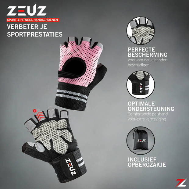 ZEUZ® Sport & Fitness Handschoenen Dames – Krachttraining Artikelen – Gym & Crossfit Training – Roze & Zwart – Maat M
