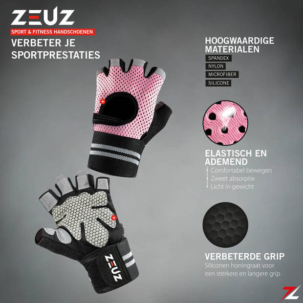 ZEUZ® Sport & Fitness Handschoenen Dames – Krachttraining Artikelen – Gym & Crossfit Training – Roze & Zwart – Maat S