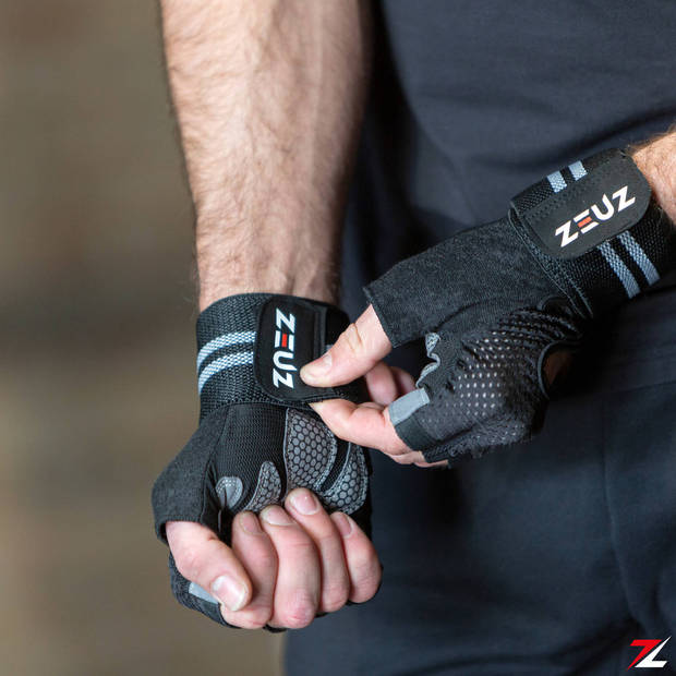 ZEUZ® Sport & Fitness Handschoenen Heren & Dames – Krachttraining – Crossfit – Grijs & Zwart – Maat S