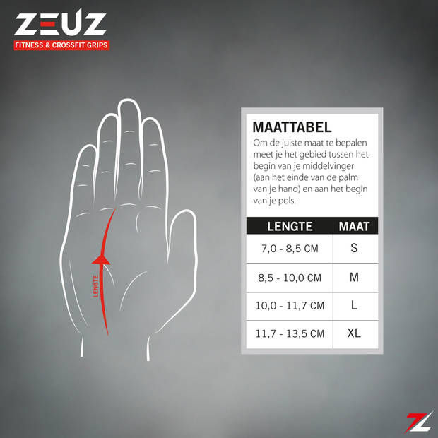 ZEUZ® Fitness & Crossfit Grips – Sport Handschoenen – Turnen – Gymnastics – Zwart – Maat XL