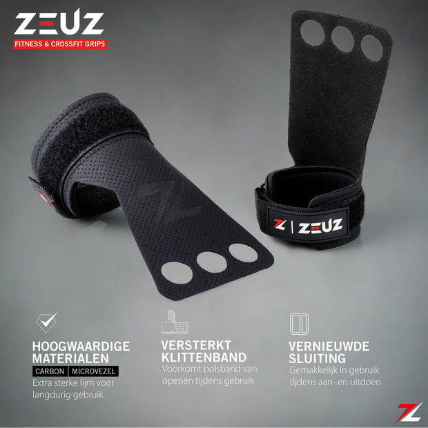 ZEUZ® Fitness & Crossfit Grips – Sport Handschoenen – Turnen – Gymnastics – Zwart – Maat L