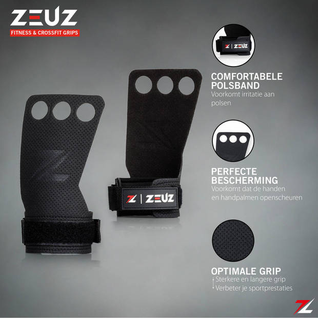 ZEUZ® Fitness & Crossfit Grips – Sport Handschoenen – Turnen – Gymnastics – Zwart – Maat L