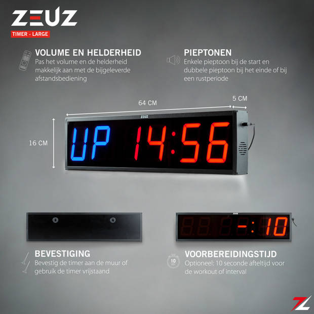 ZEUZ® Grote Crossfit, Fitness & Sport Interval Timer – Stopwatch, Countdown & Aftelklok - Tabata & HIIT Digitale Klok
