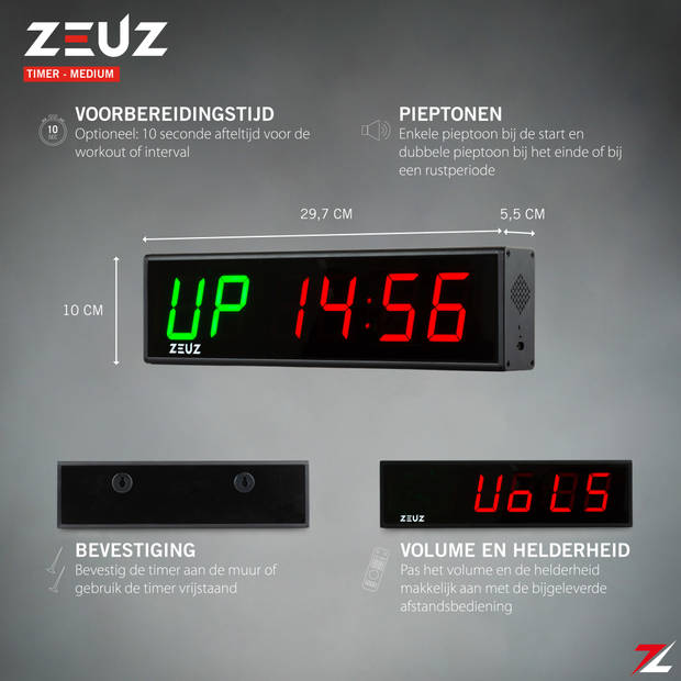 ZEUZ® Medium Crossfit, Fitness & Sport Interval Timer – Stopwatch, Countdown & Aftelklok - Tabata & HIIT Digitale Klok