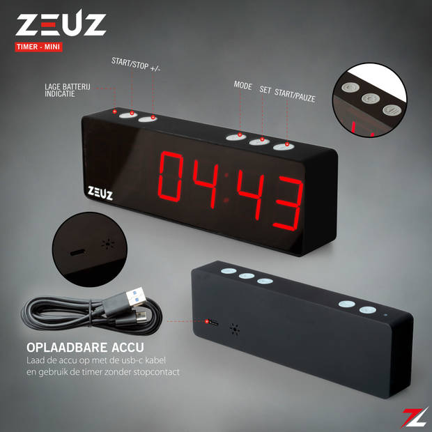 ZEUZ® Mini Crossfit, Fitness & Sport Interval Timer – Stopwatch, Countdown & Aftelklok - Tabata & HIIT Digitale Klok