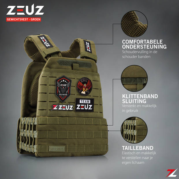 ZEUZ® Crossfit & Fitness Gewichtsvest 16,5 KG – Tactical Vest & Trainingsvest - Verstelbaar in Gewichten - Groen
