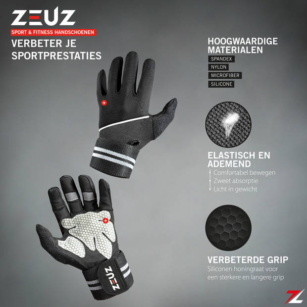 ZEUZ® Sport & Fitness Handschoenen Heren & Dames - Krachttraining – Crossfit Gloves - Grijs & Zwart - Maat XL