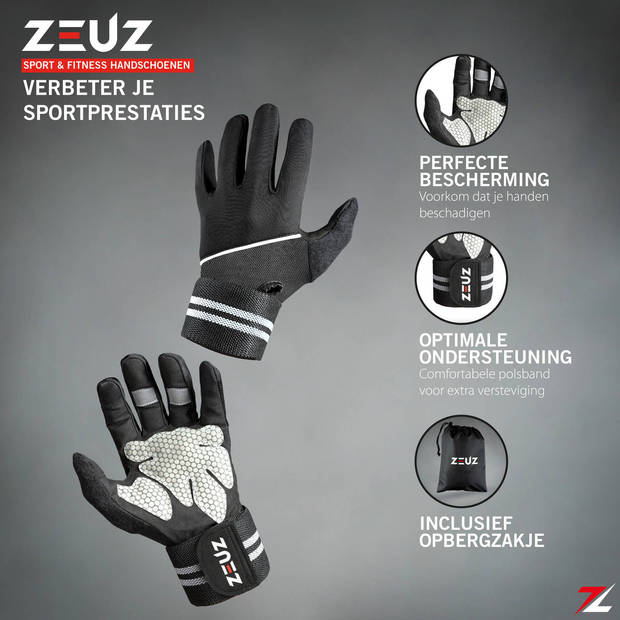 ZEUZ® Sport & Fitness Handschoenen Heren & Dames - Krachttraining – Crossfit Gloves - Grijs & Zwart - Maat L