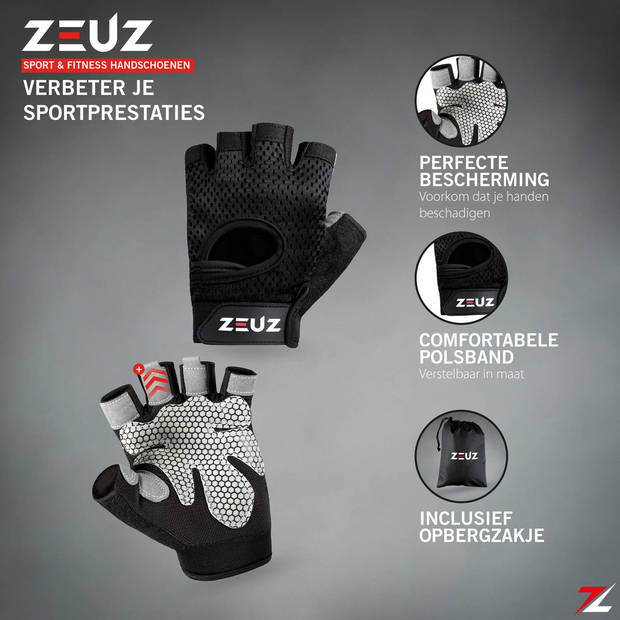 ZEUZ® Sport & Fitness Handschoenen Dames & Heren – Krachttraining - Crossfit Training – Gloves voor meer grip - Maat L