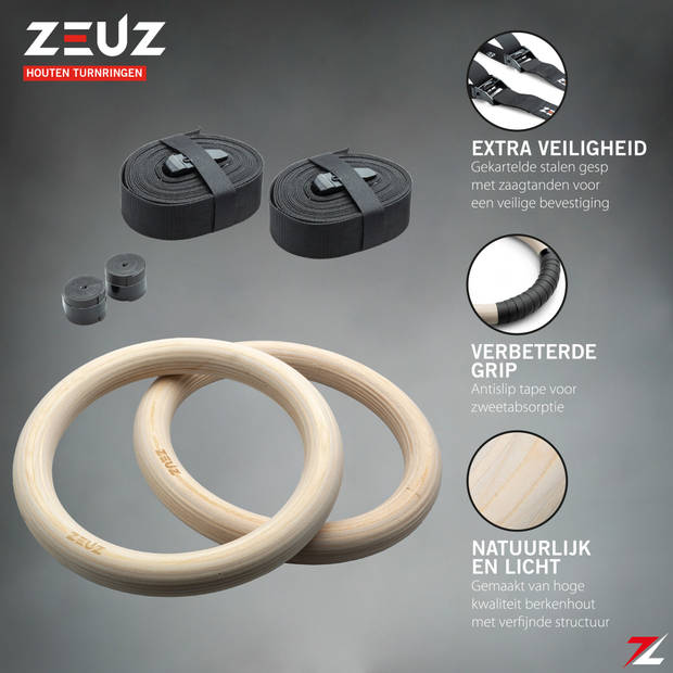 ZEUZ® Houten Turnringen voor Fitness, Crossfit & Calisthenics – Gymnastiek Ringen Hout – Krachttraining