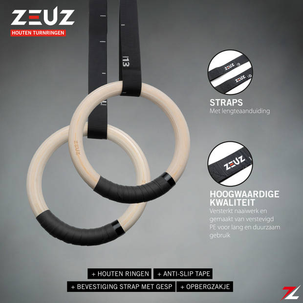 ZEUZ® Houten Turnringen voor Fitness, Crossfit & Calisthenics – Gymnastiek Ringen Hout – Krachttraining