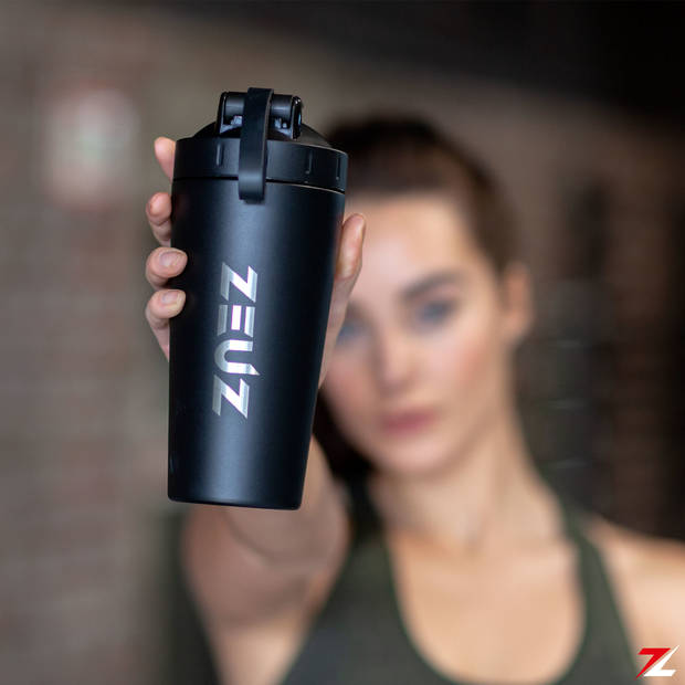 ZEUZ® Premium RVS Shakebeker – Proteïne Shaker – Shake Beker - BPA Vrij – 700 ml - Mat Zwart