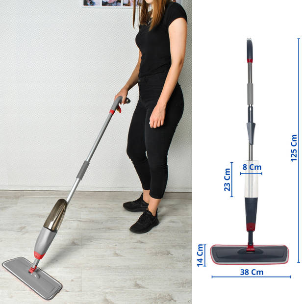 Vloerwisser - vloerwisser met steel -vloerwisser met spray - Mop - Dweil - 38 cm wisbreedte