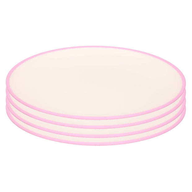 4x stuks onbreekbare kunststof/melamine roze ontbijt bordjes 23 cm voor outdoor/camping - Campingborden