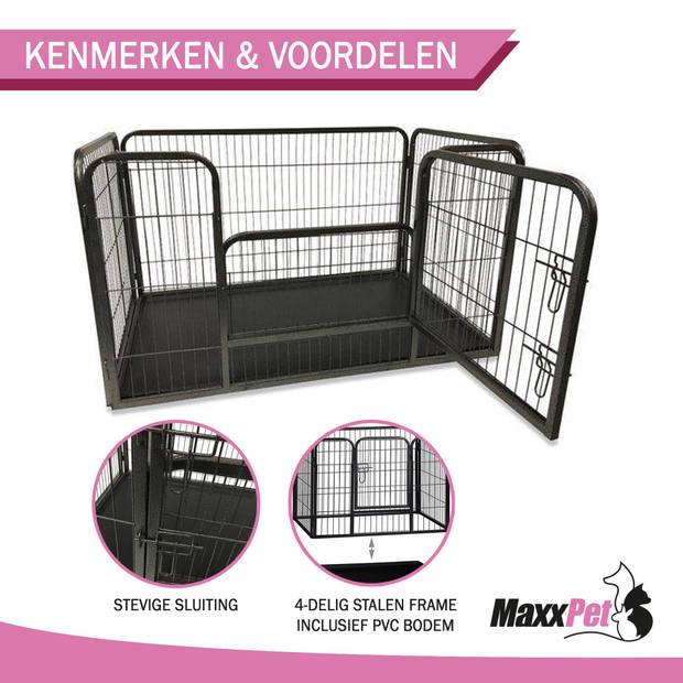MaxxPet Puppyren - Hondenbench - Puppykennel - Hondenren - 125 x 78 x 80 cm - Zwart