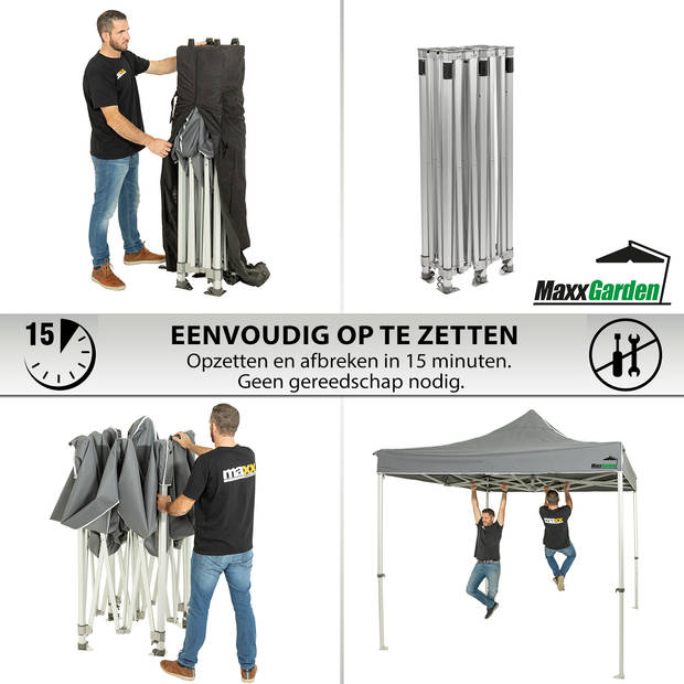 MaxxGarden Partytent - Paviljoen - 3x6m - Proffessioneel - Incl. Zijwanden en Draagtas - Waterdicht - Antraciet