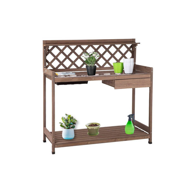 MaxxGarden Oppottafel - Plantentafel - Plantentafeltje - Plantenstandaard - Tuinwerktafel - 110x50x114cm - Hout - Bruin