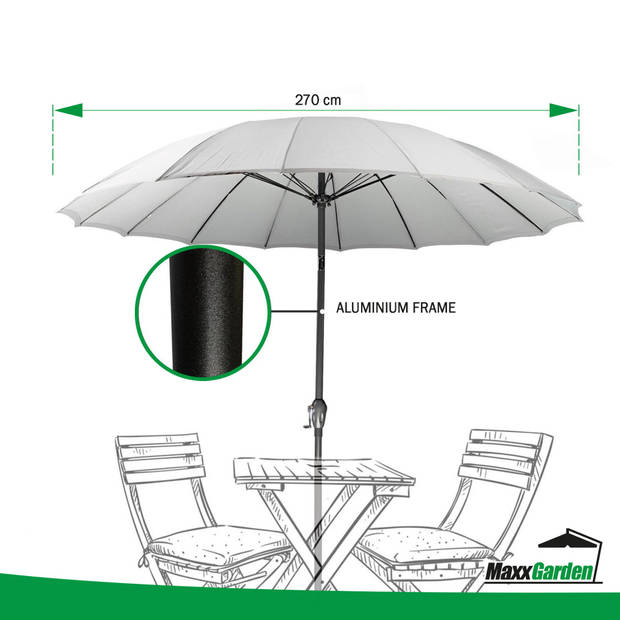 MaxxGarden Shanghai Parasol - Luxe Tuin en Balkon Parasol - 270 cm (antraciet)