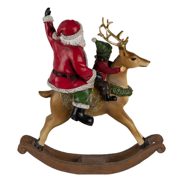 Clayre & Eef Multi Decoratie kerstman op hobbelpaard 20*7*22 cm 6PR4716