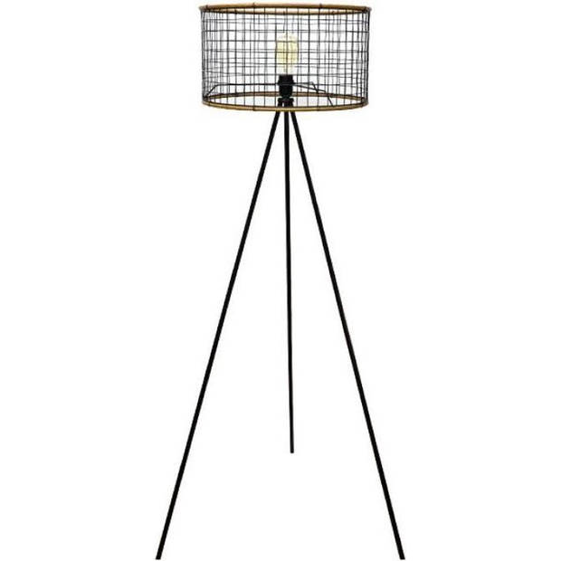 MaxxHome Stalamp - vloerlamp - 146 cm - E27 LED - zwart frame - houten details