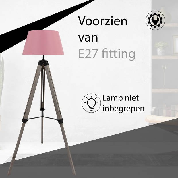 MaxxHome Vloerlamp Lilly - Leeslamp - Driepoot - Hout -145 cm - E27 - LED - 40W