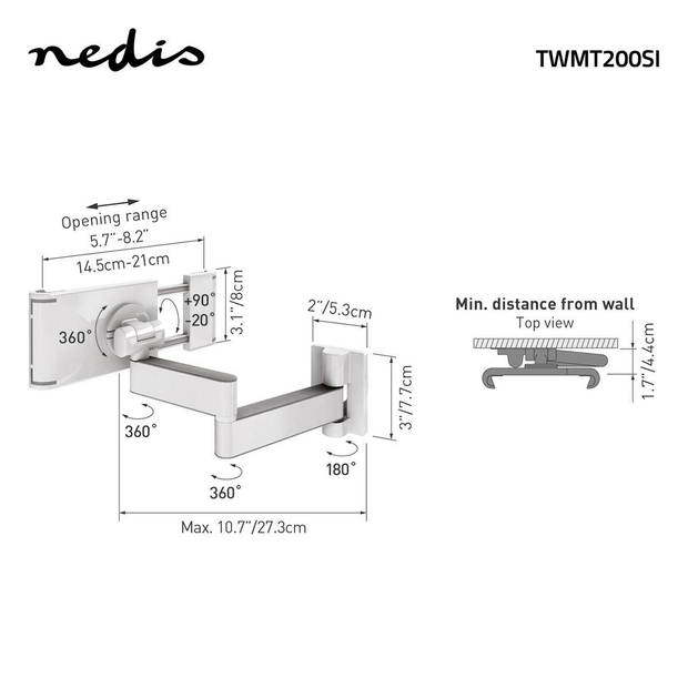 Tablet wall & cupboard mount full motion 7 - 12?/17.8 - 30.5 cm