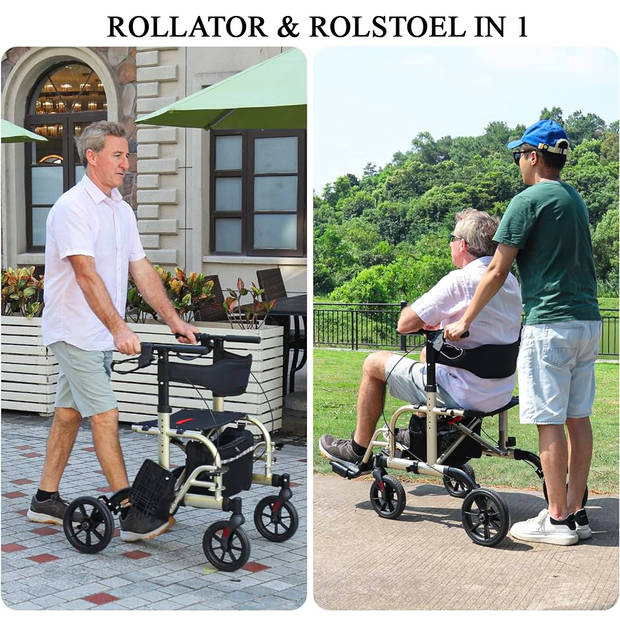 Rollator en Rolstoel in één Multi Duo de Luxe inklapbaar