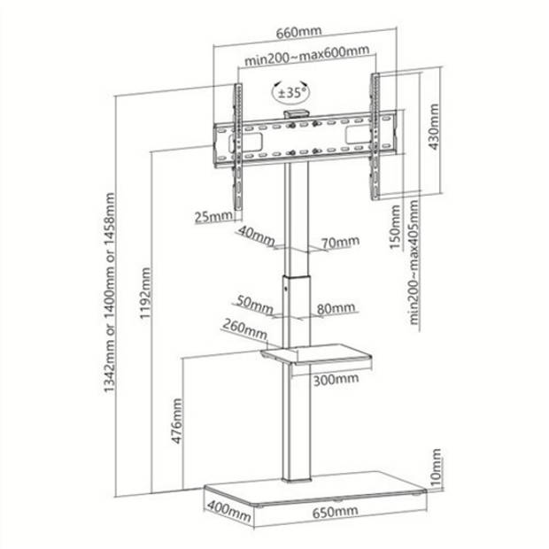 TV standaard - tv statief - tv voet - draaibaar - hoogte verstelbaar 134 cm tot 146 cm - zwart