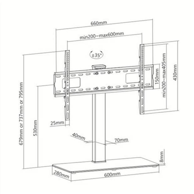 TV standaard - tv statief - tv voet - tafelmodel - draaibaar - hoogte verstelbaar 67 cm tot 79 cm