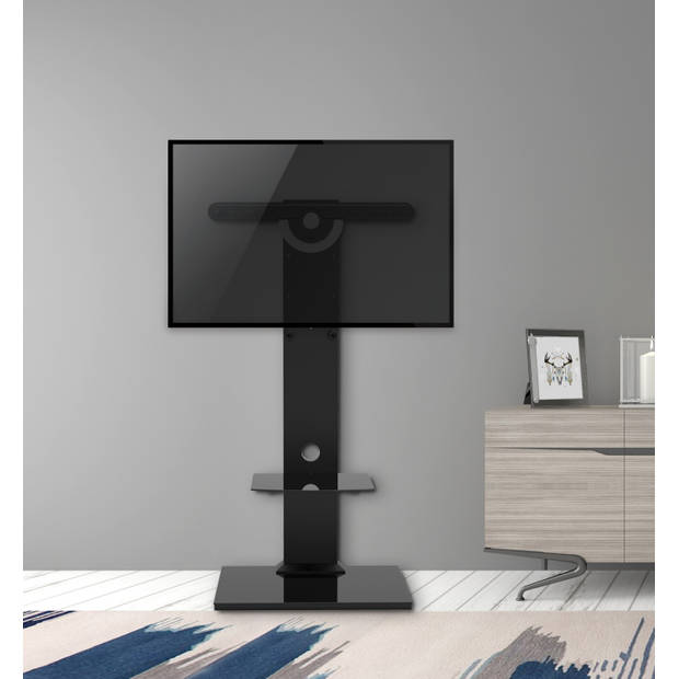 TV standaard - tv statief voet - hout met glas - hoogte verstelbaar tot 125 cm