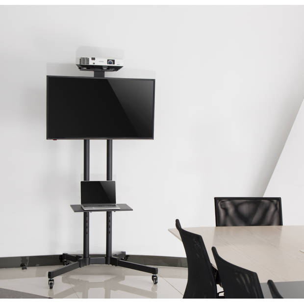 Tv monitor standaard - verrijdbaar - met camera houder - hoogte instelbaar tot 145 cm