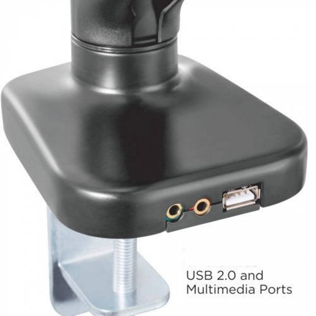 Monitorbeugel gasveer - monitorarm - USB 2.0 en multimediapoort - draaibaar kantelbaar roteerbaar