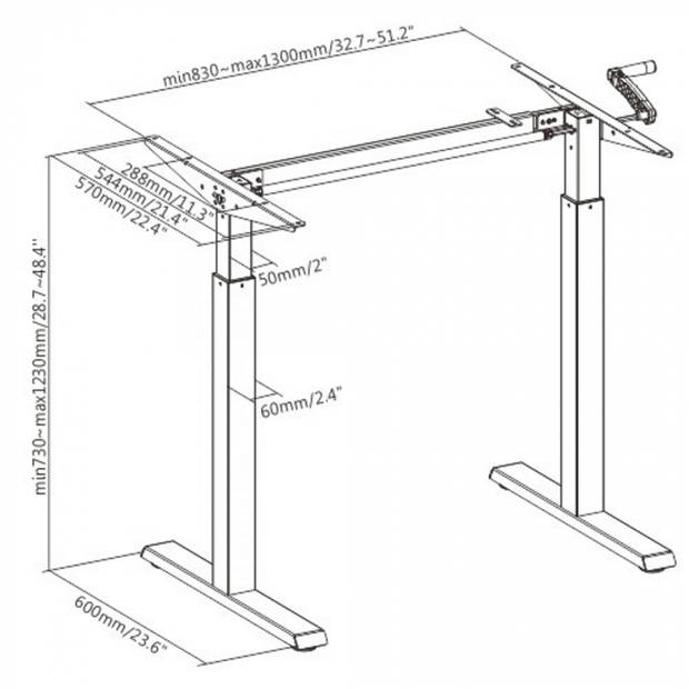 Bureau frame zit sta - hoogte verstelbaar - bureaublad formaat 90 tot 140 cm