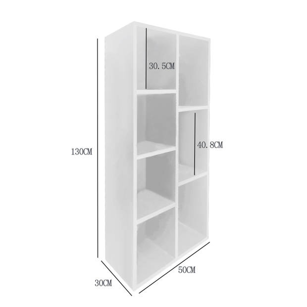 Boekenkast - open vakkenkast - wandkast - 130 cm hoog - wit