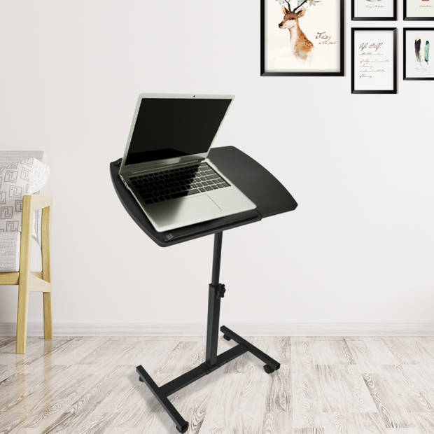 Laptoptafel laptopstandaard - bijzettafel bedtafel - verrijdbaar wieltjes - hoogte verstelbaar - zwart