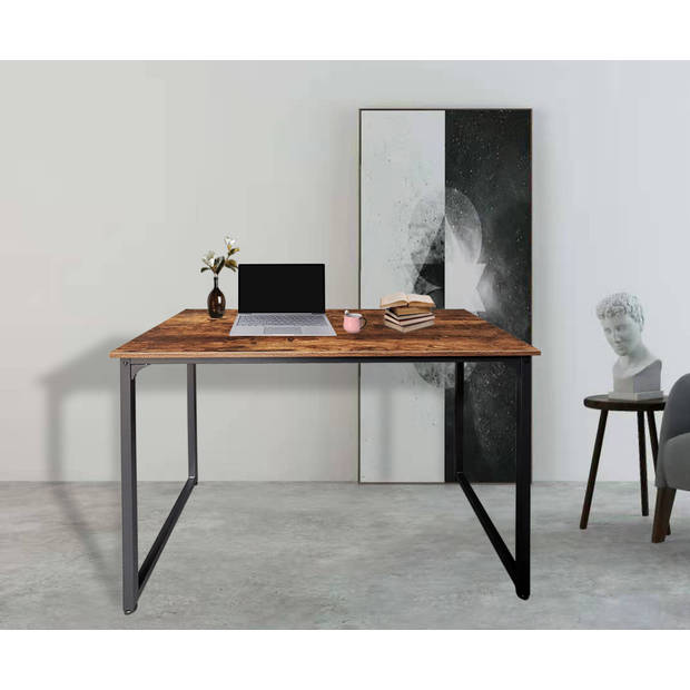 Bureau Stoer - laptoptafel - computertafel - industrieel vintage - zwart metaal vintage bruin