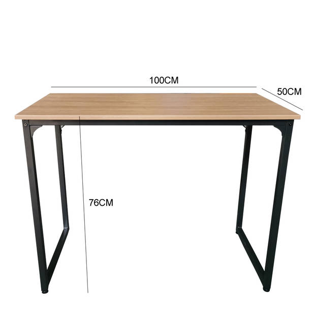Bureau Stoer - laptoptafel - computertafel - industrieel - zwart metaal lichtbruin hout